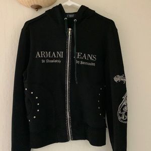 Women’s Black Armani Zip Up Hoodie Jacket